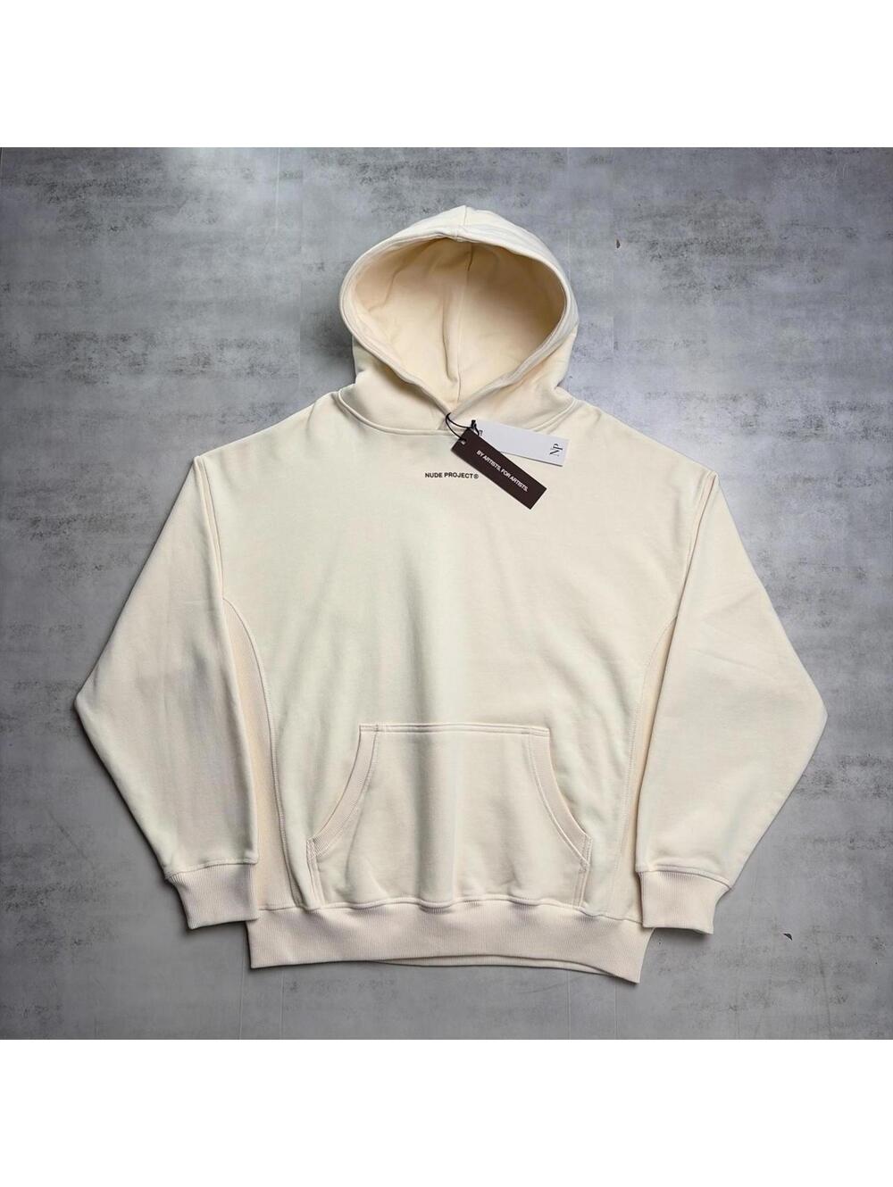 Nude Project Cream Heavyweight Boxy Logo Spellout Hoodie